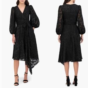Eliza J Long Sleeve Burnout Chiffon Faux Wrap Midi Dress